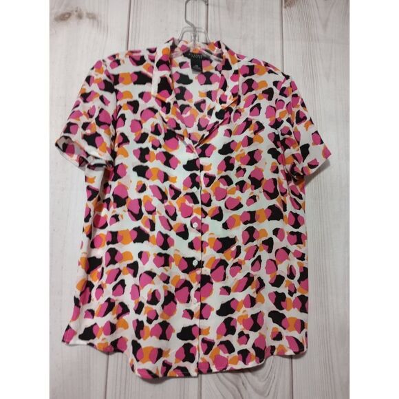 Investments Shirt Ladies Medium Petite Pink Orange‎ Short Sleeve - Picture 1 of 6